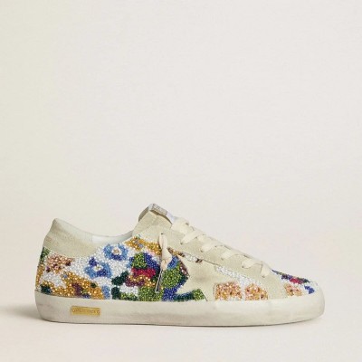 Golden Goose Super-Star With Multicolored Beads And Beige Suede Star Golden Goose Super-Star With Multicolored Beads And Beige Suede Star