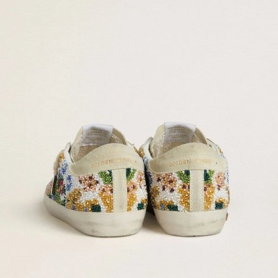 Golden Goose Super-Star With Multicolored Beads And Beige Suede Star Golden Goose Super-Star With Multicolored Beads And Beige Suede Star
