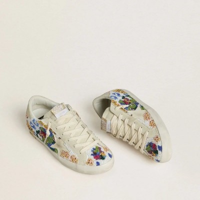 Golden Goose Super-Star With Multicolored Beads And Beige Suede Star Golden Goose Super-Star With Multicolored Beads And Beige Suede Star