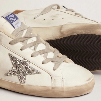Golden Goose Super-Star With Shearling Lining And Silver Glitter Star Golden Goose Super-Star With Shearling Lining And Silver Glitter Star