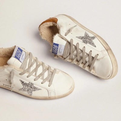 Golden Goose Super-Star With Shearling Lining And Silver Glitter Star Golden Goose Super-Star With Shearling Lining And Silver Glitter Star