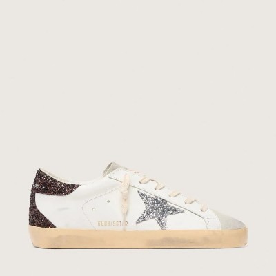 Golden Goose Super-Star With Silver Glitter Star And Brown Glitter Heel Tab Golden Goose Super-Star With Silver Glitter Star And Brown Glitter Heel Tab