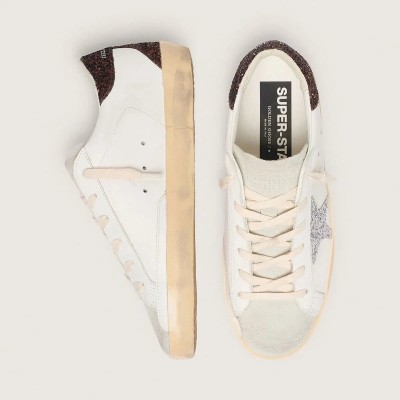 Golden Goose Super-Star With Silver Glitter Star And Brown Glitter Heel Tab Golden Goose Super-Star With Silver Glitter Star And Brown Glitter Heel Tab