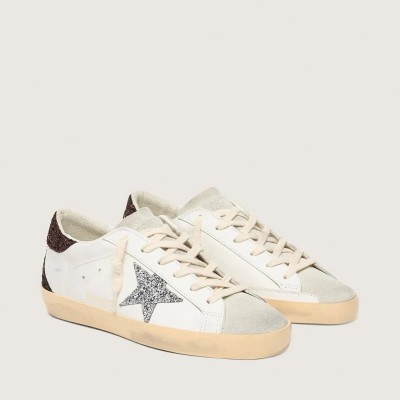 Golden Goose Super-Star With Silver Glitter Star And Brown Glitter Heel Tab Golden Goose Super-Star With Silver Glitter Star And Brown Glitter Heel Tab