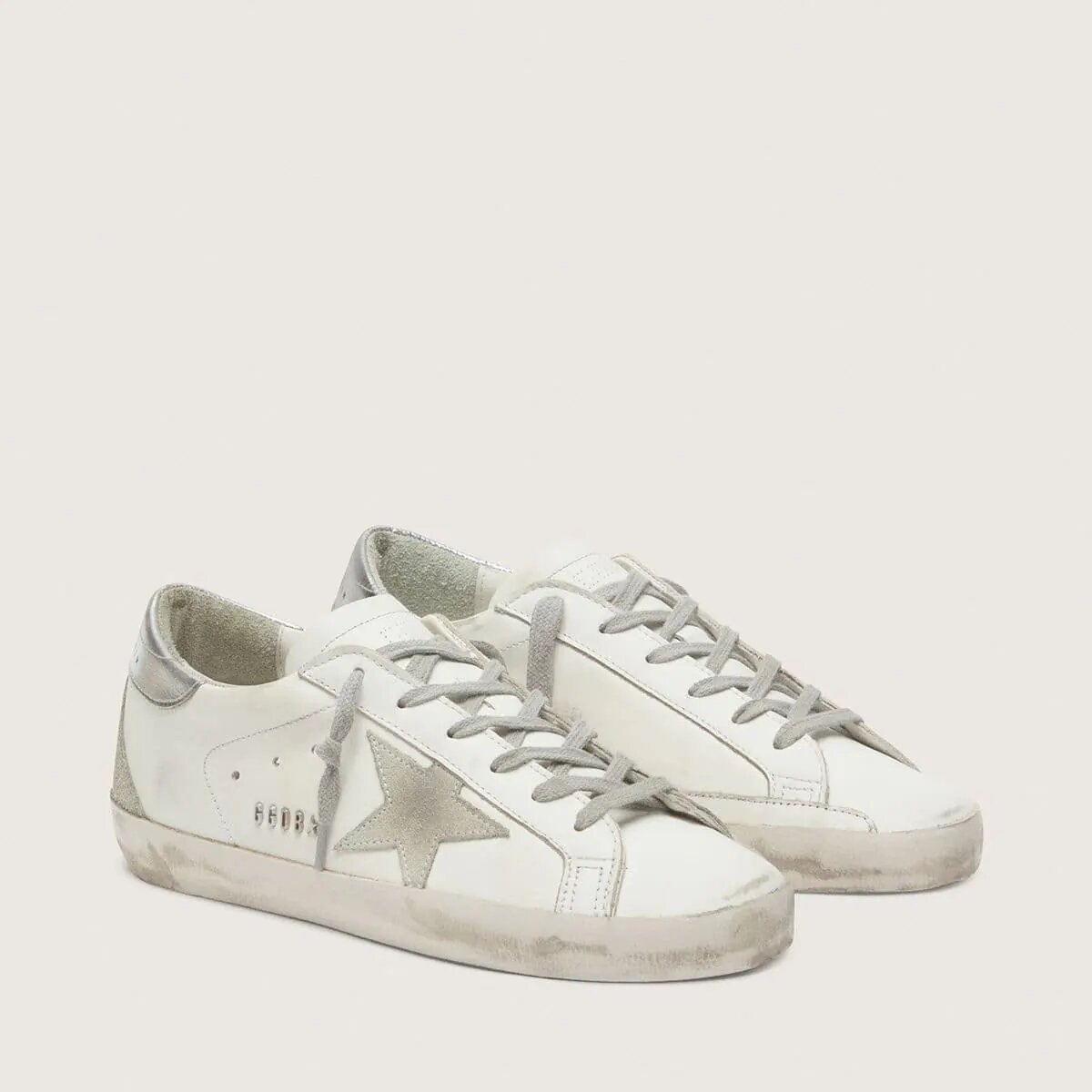 Golden Goose Super-Star With Silver Heel Tab And Metal Stud Lettering Golden Goose Super-Star With Silver Heel Tab And Metal Stud Lettering