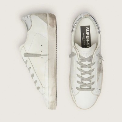 Golden Goose Super-Star With Silver Heel Tab And Metal Stud Lettering Golden Goose Super-Star With Silver Heel Tab And Metal Stud Lettering