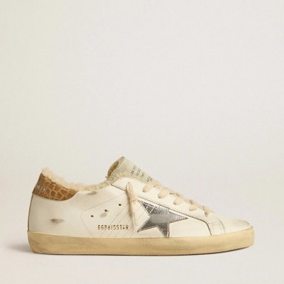 Golden Goose Super-Star With Silver Leather Star And Crocodile-Print Leather Heel Tab Golden Goose Super-Star With Silver Leather Star And Crocodile-Print Leather Heel Tab