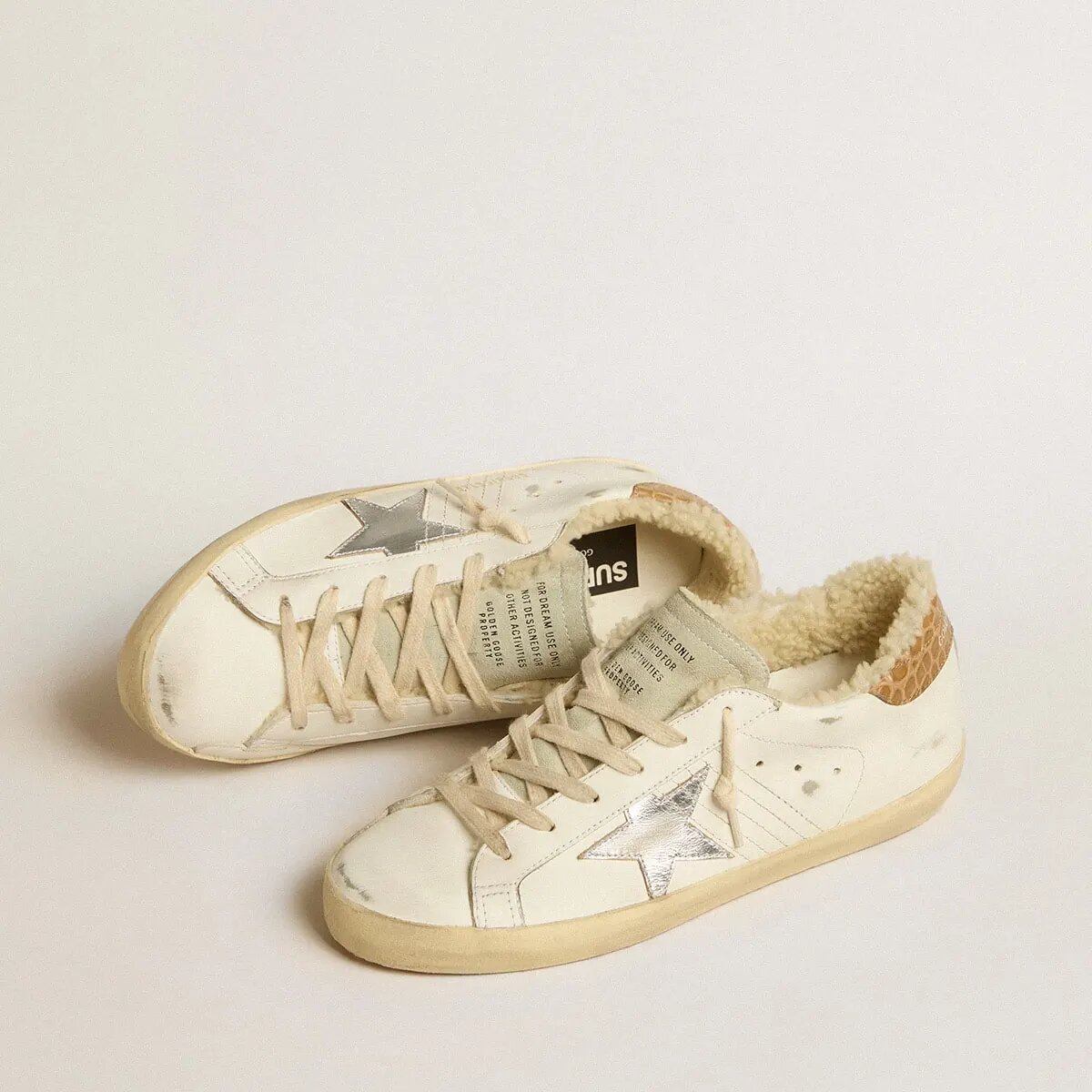 Golden Goose Super-Star With Silver Leather Star And Crocodile-Print Leather Heel Tab Golden Goose Super-Star With Silver Leather Star And Crocodile-Print Leather Heel Tab