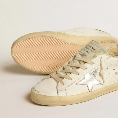 Golden Goose Super-Star With Silver Leather Star And Crocodile-Print Leather Heel Tab Golden Goose Super-Star With Silver Leather Star And Crocodile-Print Leather Heel Tab