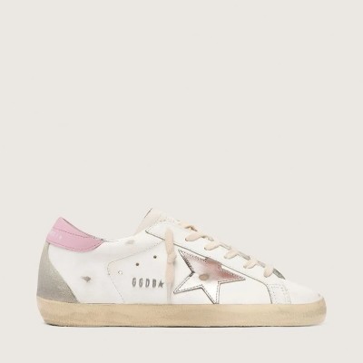 Golden Goose Super-Star With Silver Leather Star And Pink Heel Tab Golden Goose Super-Star With Silver Leather Star And Pink Heel Tab