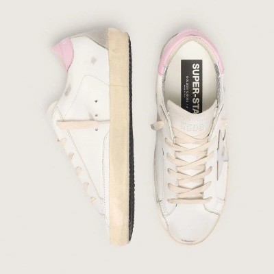 Golden Goose Super-Star With Silver Leather Star And Pink Heel Tab Golden Goose Super-Star With Silver Leather Star And Pink Heel Tab