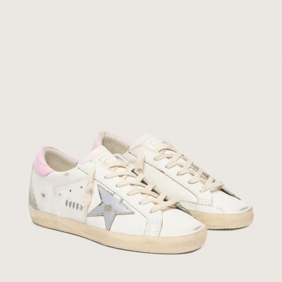 Golden Goose Super-Star With Silver Leather Star And Pink Heel Tab Golden Goose Super-Star With Silver Leather Star And Pink Heel Tab