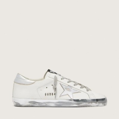 Golden Goose Super-Star With Silver Sparkle Foxing And Metal Stud Lettering Golden Goose Super-Star With Silver Sparkle Foxing And Metal Stud Lettering