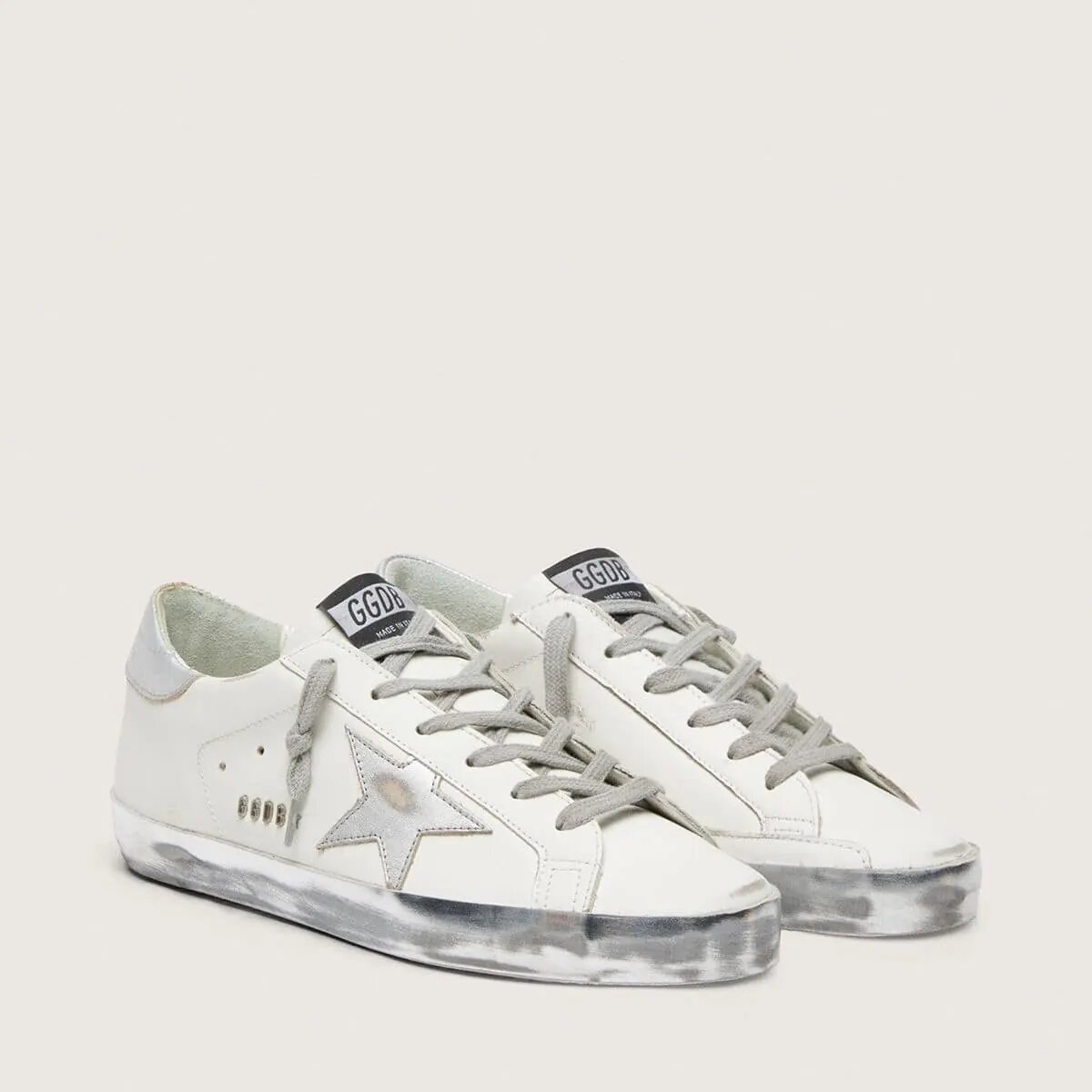 Golden Goose Super-Star With Silver Sparkle Foxing And Metal Stud Lettering Golden Goose Super-Star With Silver Sparkle Foxing And Metal Stud Lettering
