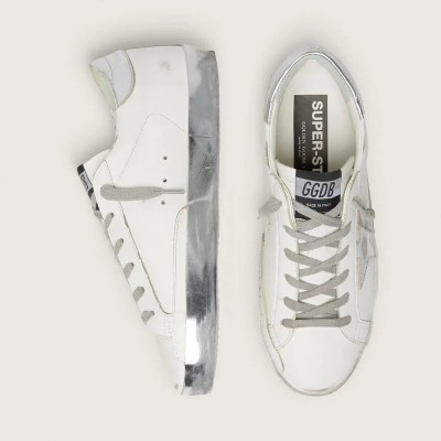 Golden Goose Super-Star With Silver Sparkle Foxing And Metal Stud Lettering Golden Goose Super-Star With Silver Sparkle Foxing And Metal Stud Lettering