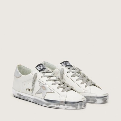 Golden Goose Super-Star With Silver Sparkle Foxing And Metal Stud Lettering Golden Goose Super-Star With Silver Sparkle Foxing And Metal Stud Lettering