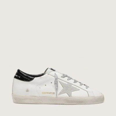 Golden Goose Super-Star With White Suede Star And Black Croc-Print Leather Heel Tab Golden Goose Super-Star With White Suede Star And Black Croc-Print Leather Heel Tab
