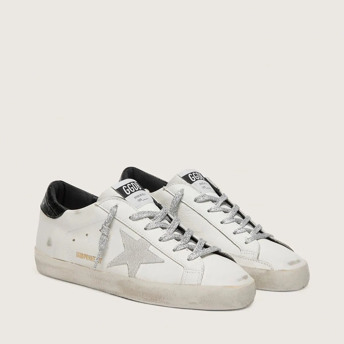 Golden Goose Super-Star With White Suede Star And Black Croc-Print Leather Heel Tab Golden Goose Super-Star With White Suede Star And Black Croc-Print Leather Heel Tab