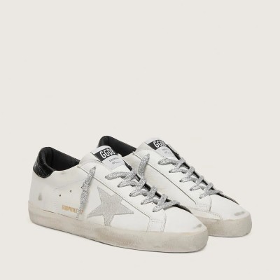 Golden Goose Super-Star With White Suede Star And Black Croc-Print Leather Heel Tab Golden Goose Super-Star With White Suede Star And Black Croc-Print Leather Heel Tab