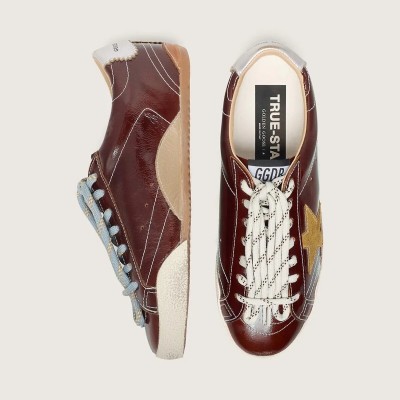 Golden Goose True-Star In Burgundy Naplak With Suede Star And Silver Nappa Heel Tab Golden Goose True-Star In Burgundy Naplak With Suede Star And Silver Nappa Heel Tab