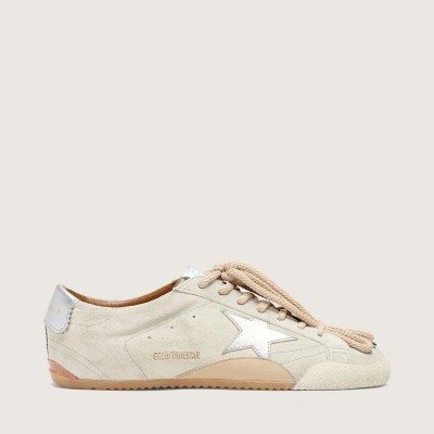Golden Goose True-Star In Light Gray Suede With Metallic Silver Star And Heel Tab Golden Goose True-Star In Light Gray Suede With Metallic Silver Star And Heel Tab