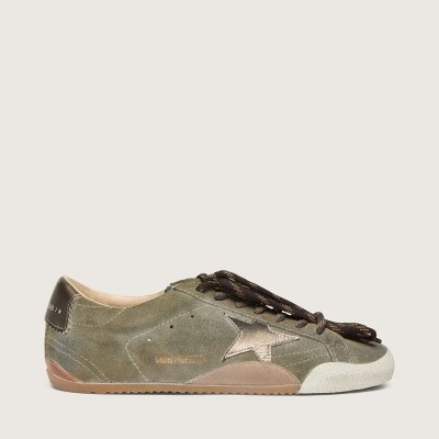 Golden Goose True-Star In Olive Suede With Gold Star Golden Goose True-Star In Olive Suede With Gold Star