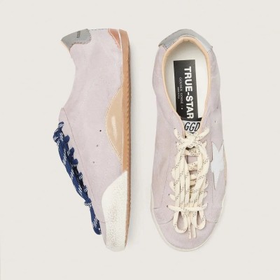 Golden Goose True-Star In Pastel Pink Suede With Silver Star And Heel Tab