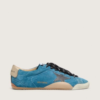Golden Goose True-Star In Teal Suede With Black Star And Cream Heel Tab Golden Goose True-Star In Teal Suede With Black Star And Cream Heel Tab