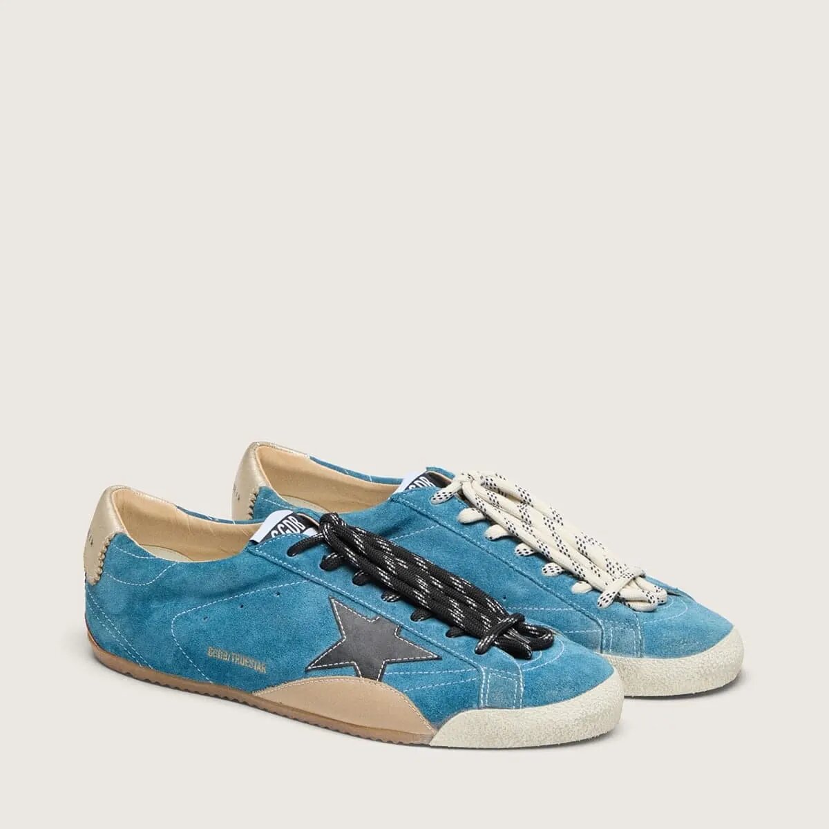Golden Goose True-Star In Teal Suede With Black Star And Cream Heel Tab Golden Goose True-Star In Teal Suede With Black Star And Cream Heel Tab