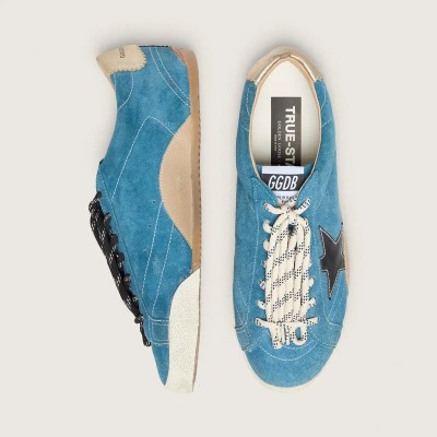 Golden Goose True-Star In Teal Suede With Black Star And Cream Heel Tab Golden Goose True-Star In Teal Suede With Black Star And Cream Heel Tab