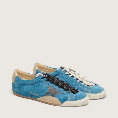 Golden Goose True-Star In Teal Suede With Black Star And Cream Heel Tab Golden Goose True-Star In Teal Suede With Black Star And Cream Heel Tab