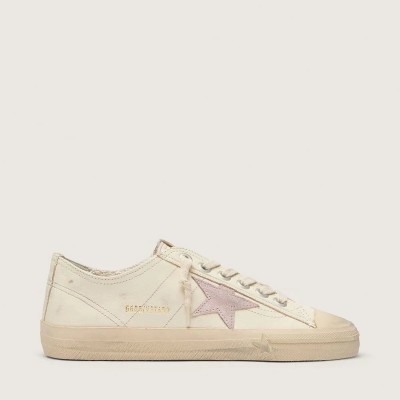 Golden Goose V-Star In Beige Nappa Leather With Old-Rose Suede Star Golden Goose V-Star In Beige Nappa Leather With Old-Rose Suede Star