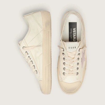 Golden Goose V-Star In Beige Nappa Leather With Old-Rose Suede Star Golden Goose V-Star In Beige Nappa Leather With Old-Rose Suede Star