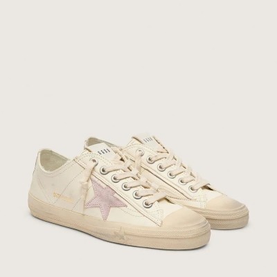 Golden Goose V-Star In Beige Nappa Leather With Old-Rose Suede Star Golden Goose V-Star In Beige Nappa Leather With Old-Rose Suede Star