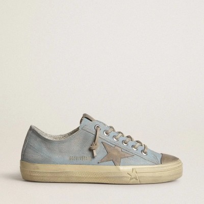 Golden Goose V-Star In Light Blue Canvas With Dove-Gray Leather Star Golden Goose V-Star In Light Blue Canvas With Dove-Gray Leather Star