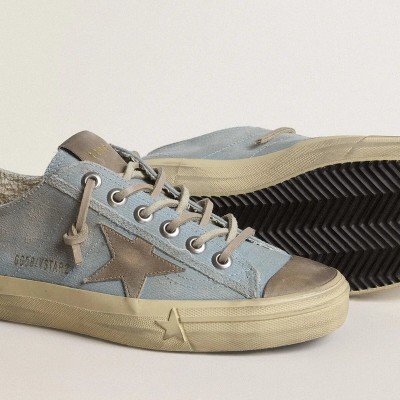 Golden Goose V-Star In Light Blue Canvas With Dove-Gray Leather Star Golden Goose V-Star In Light Blue Canvas With Dove-Gray Leather Star