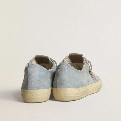 Golden Goose V-Star In Light Blue Canvas With Dove-Gray Leather Star Golden Goose V-Star In Light Blue Canvas With Dove-Gray Leather Star