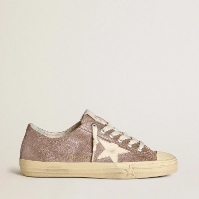 Golden Goose V-Star In Light Brown Metallic Suede With Cream Leather Star Golden Goose V-Star In Light Brown Metallic Suede With Cream Leather Star