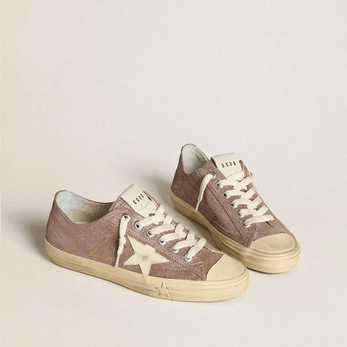 Golden Goose V-Star In Light Brown Metallic Suede With Cream Leather Star Golden Goose V-Star In Light Brown Metallic Suede With Cream Leather Star