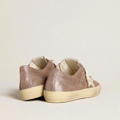 Golden Goose V-Star In Light Brown Metallic Suede With Cream Leather Star Golden Goose V-Star In Light Brown Metallic Suede With Cream Leather Star