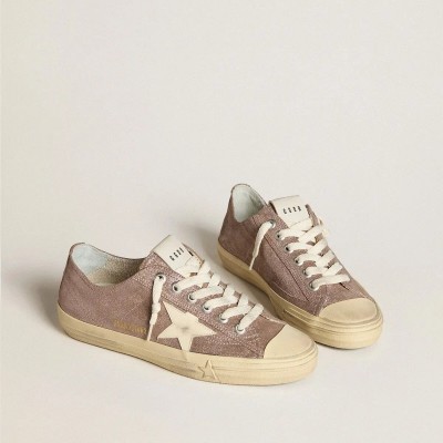 Golden Goose V-Star In Light Brown Metallic Suede With Cream Leather Star Golden Goose V-Star In Light Brown Metallic Suede With Cream Leather Star