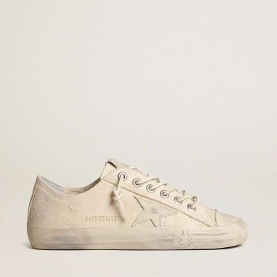 Golden Goose V-Star In Light Cream Canvas With Milk-White Leather Star Golden Goose V-Star In Light Cream Canvas With Milk-White Leather Star