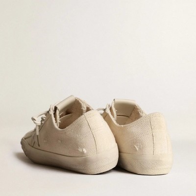 Golden Goose V-Star In Light Cream Canvas With Milk-White Leather Star Golden Goose V-Star In Light Cream Canvas With Milk-White Leather Star
