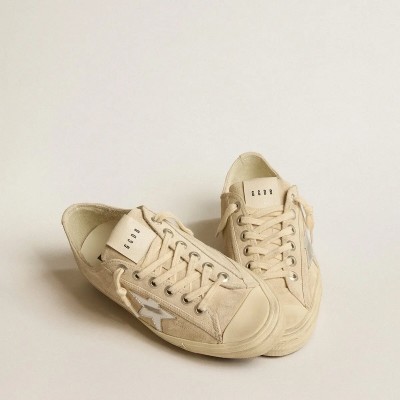 Golden Goose V-Star In Pearl Suede With Silver Metallic Leather Star Golden Goose V-Star In Pearl Suede With Silver Metallic Leather Star