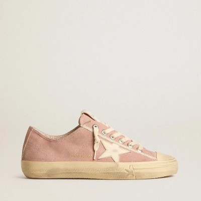 Golden Goose V-Star In Pink Suede With Cream Leather Star Golden Goose V-Star In Pink Suede With Cream Leather Star