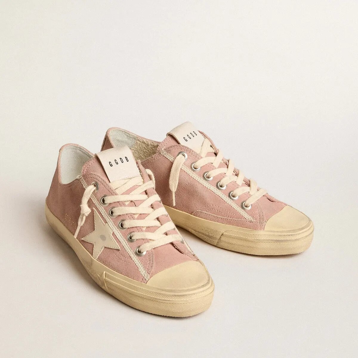 Golden Goose V-Star In Pink Suede With Cream Leather Star Golden Goose V-Star In Pink Suede With Cream Leather Star