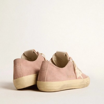 Golden Goose V-Star In Pink Suede With Cream Leather Star Golden Goose V-Star In Pink Suede With Cream Leather Star
