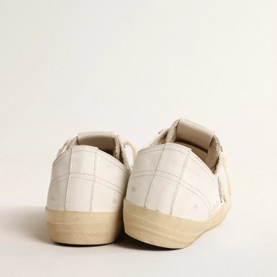 Golden Goose V-Star In White Leather With A Platinum Glitter Star Golden Goose V-Star In White Leather With A Platinum Glitter Star