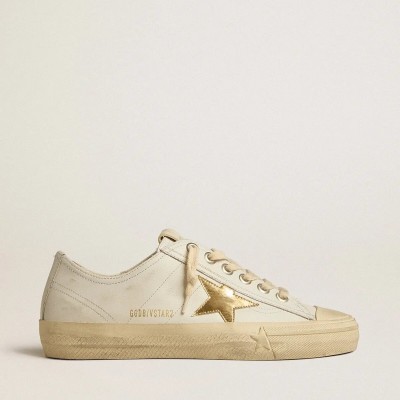 Golden Goose V-Star In White Leather With Gold Metallic Leather Star