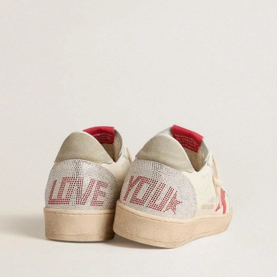 Golden Goose Valentine'S Day Ball Star With Red Leather Star And Red Swarovski Lettering